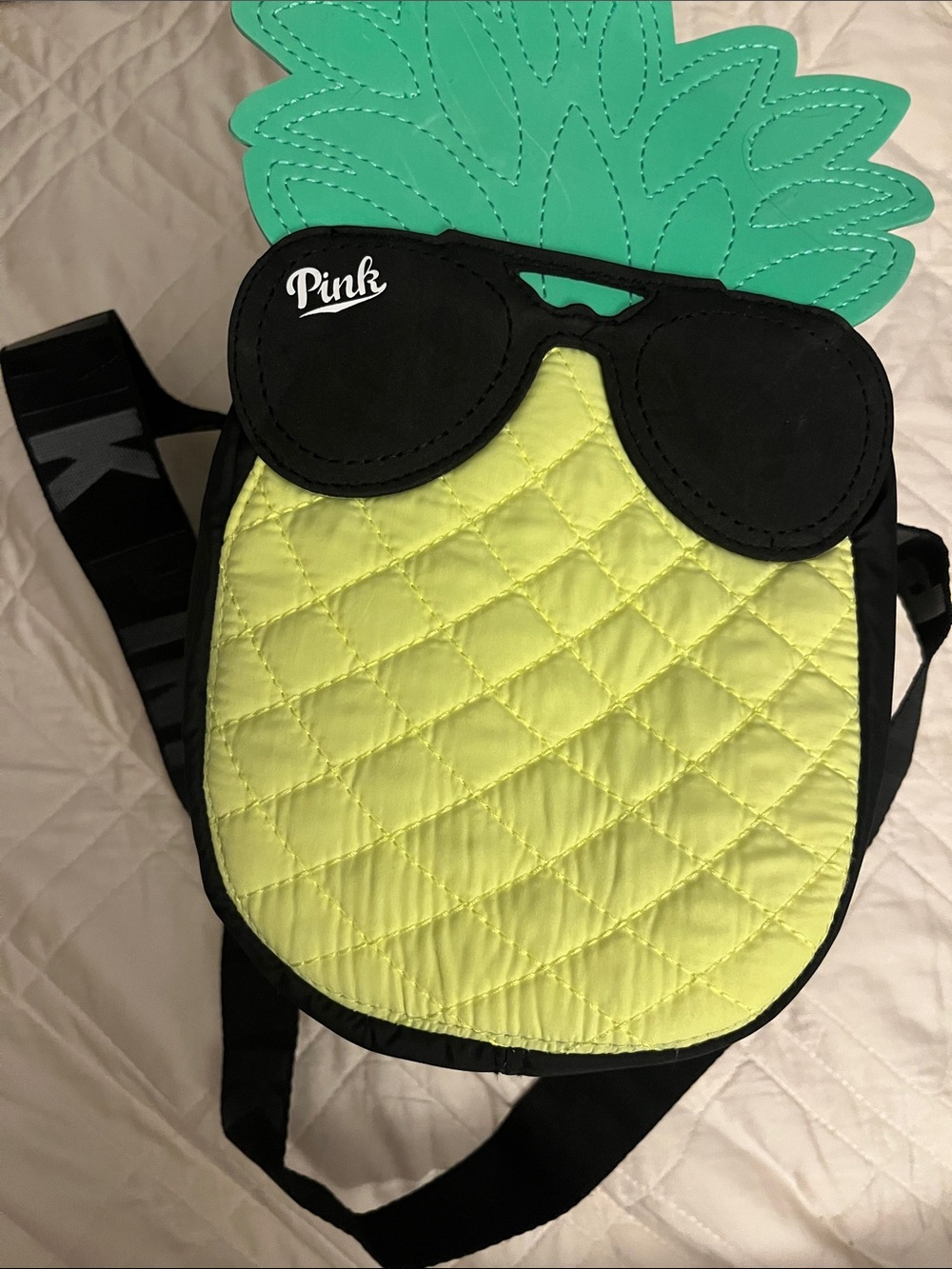 PINK Victoria's Secret Pineapple Quilted Lunch tote - Yellow, Green & Black